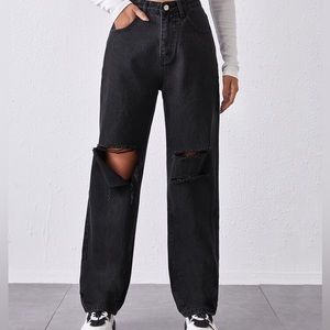SHEIN high waisted ripped baggy jeans
